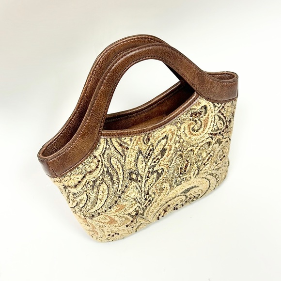 FOREVER by FOSSIL |👜 Beige Gold Beaded Jacquard Textured Carpet Purse Handbag - Picture 2 of 9